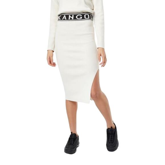 Kangol Skirt Womens Size 6 Knit Midi Black White Logo Slimming Minimalist Look - Picture 1 of 6